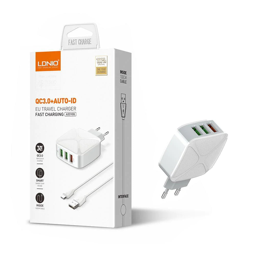 LDNIO A3310Q Wall Charger, 3x USB, QC 3.0 LDNIO A3310Q Wall Charger, 3x USB, QC 3.0